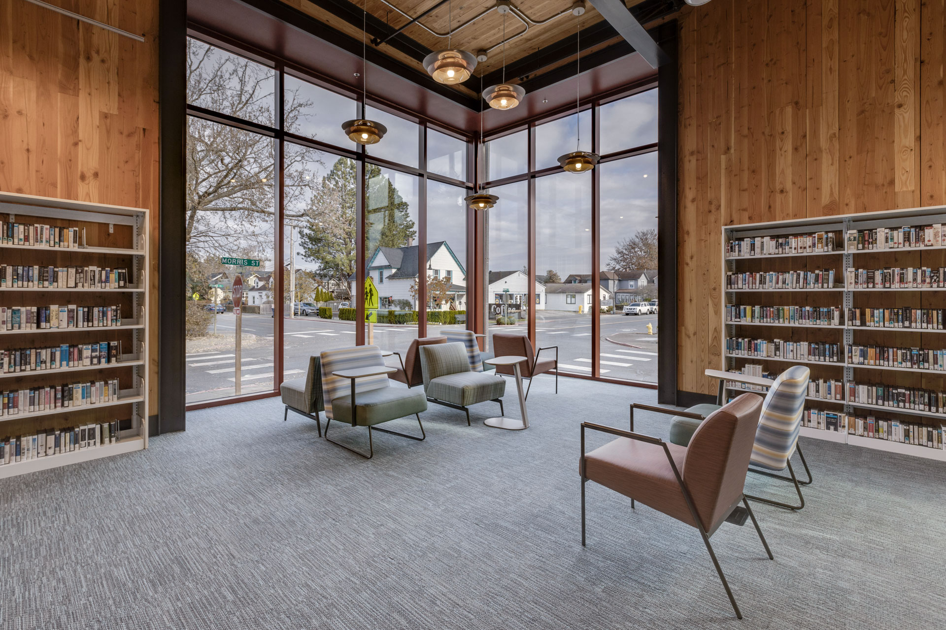 A reading nook at La Conner Library, a custom commercial project in Whatcom County